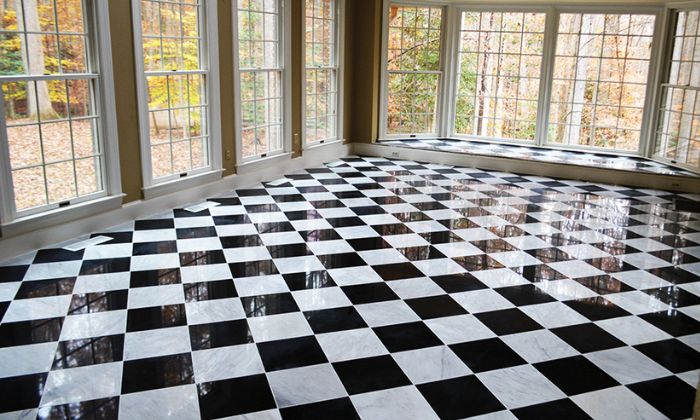 black and white marble floor