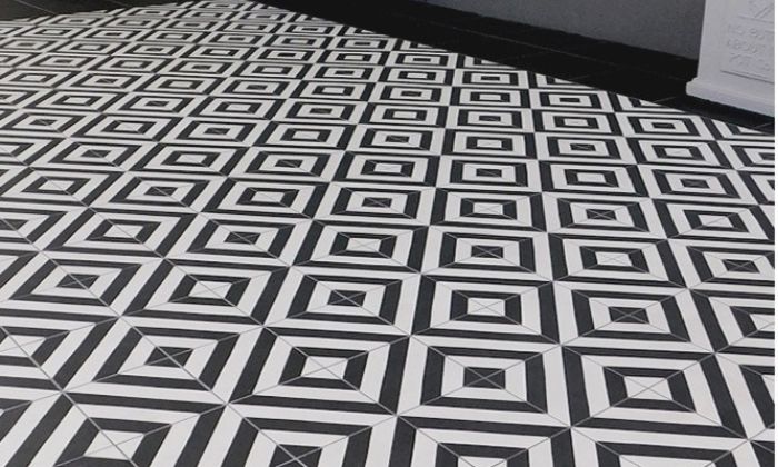 Black and white marble floor tile