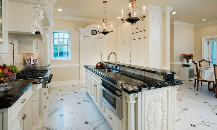 kitchens with marble floors