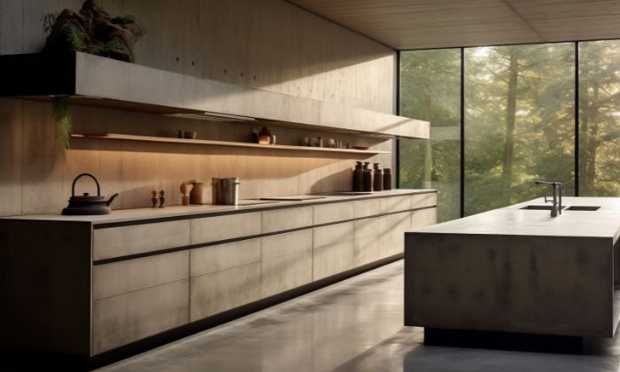 Beige Cabinets with Brown Granite Countertops