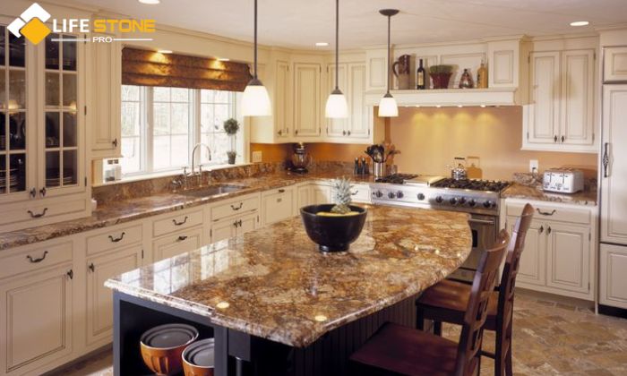 White and Gold Quartz Countertops