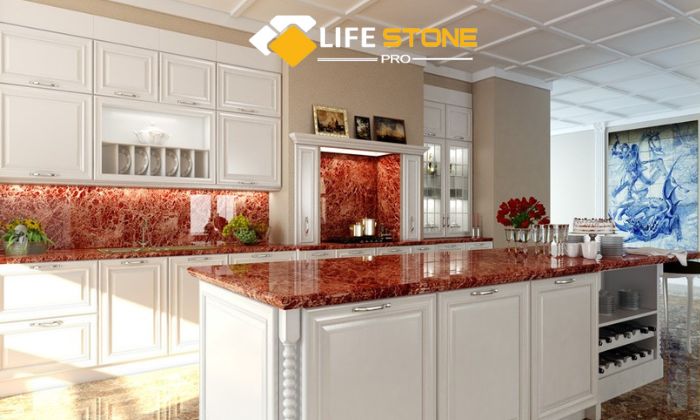 red marble countertops