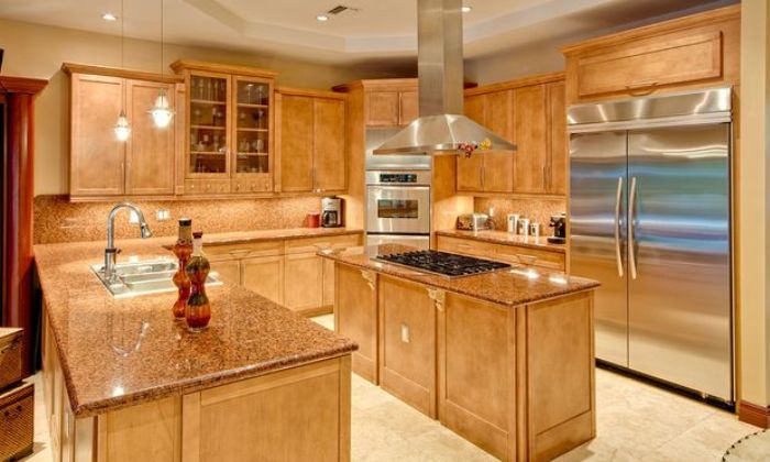 Maple Cabinets with Brown Granite Countertops