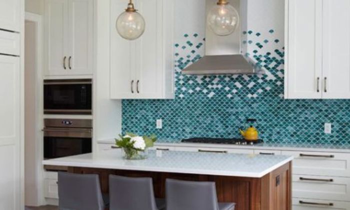 Blue Flower Granite Backsplash